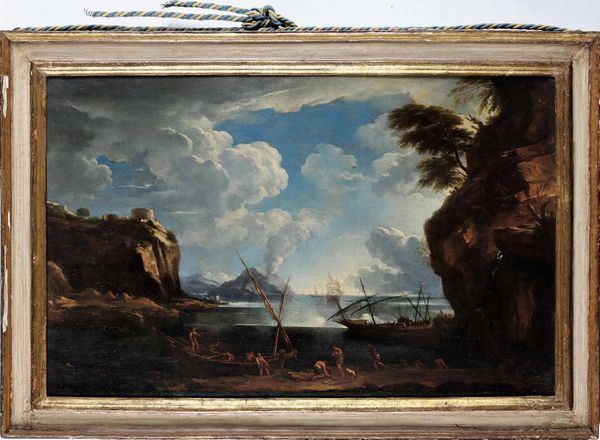 Francesco Fidanza, nei modi di : Paesaggio costiero con figure e imbarcazioni  - Asta Dipinti antichi - Associazione Nazionale - Case d'Asta italiane