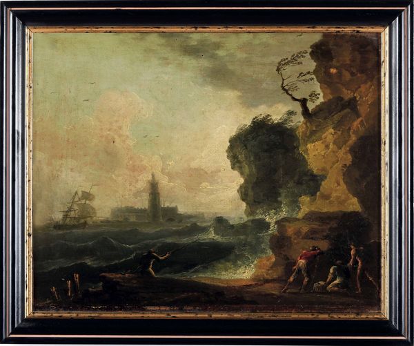 Scuola del XVIII secolo Vedute costiere con figure e velieri  - Asta Dipinti antichi - Associazione Nazionale - Case d'Asta italiane