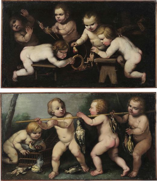 Scuola rudolfina del XVII secolo Giochi di putti  - Asta Dipinti antichi - Associazione Nazionale - Case d'Asta italiane