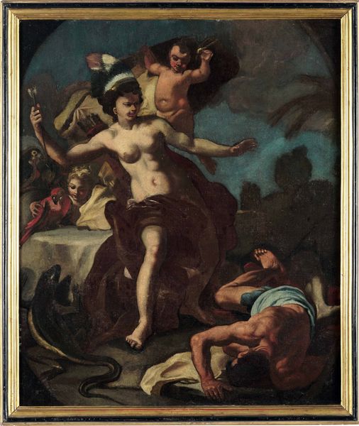 Scuola napoletana della fine del XVII secolo Allegoria dell�America  - Asta Dipinti antichi - Associazione Nazionale - Case d'Asta italiane