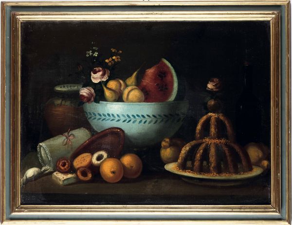 Scuola del XVIII secolo Nature morte con composizioni di frutti, vasellame e fiori  - Asta Dipinti antichi - Associazione Nazionale - Case d'Asta italiane