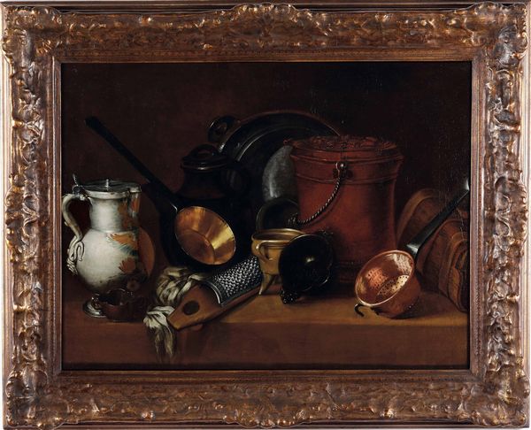 Nicolas Henri Jeaurat de Bertry, Attribuito a : Natura morta con pentole e utensili da cucina  - Asta Dipinti antichi - Associazione Nazionale - Case d'Asta italiane
