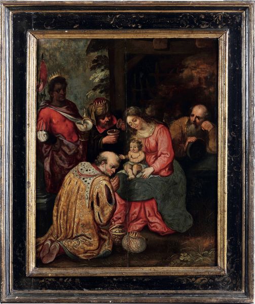 Scuola dell�Italia settentrionale del XVII secolo Adorazione dei Magi  - Asta Dipinti antichi - Associazione Nazionale - Case d'Asta italiane