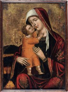Nei modi della pittura cretese del XV secolo Madonna con Bambino  - Asta Dipinti antichi - Associazione Nazionale - Case d'Asta italiane