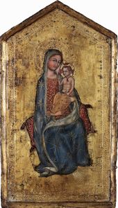 Nei modi della pittura senese del XV secolo Madonna in trono con Bambino  - Asta Dipinti antichi - Associazione Nazionale - Case d'Asta italiane