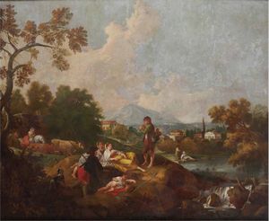 Scuola veneta del XVIII secolo Festa campestre  - Asta Dipinti antichi - Associazione Nazionale - Case d'Asta italiane