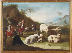 Philipp Peter Roos detto Rosa da Tivoli, Attribuito a : Paesaggi con pastori e armenti  - Asta Dipinti antichi - Associazione Nazionale - Case d'Asta italiane