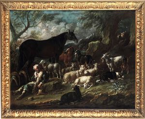 Philipp Peter Roos detto Rosa da Tivoli, nei modi di - Paesaggio con pastore e armenti