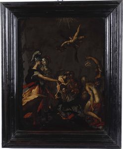 Scuola del XVII secolo Minerva presenta la Pittura alle Arti Liberali  - Asta Dipinti antichi - Associazione Nazionale - Case d'Asta italiane