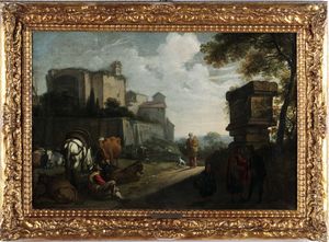 Erasme de Bie I - Paesaggio con ruderi e scena pastorale