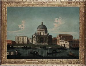 Scuola veneta della fine del XVIII secolo Veduta del Canal Grande con la Basilica della Salute  - Asta Dipinti antichi - Associazione Nazionale - Case d'Asta italiane