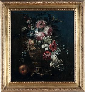 Scuola del XIX secolo Nature morte con vasi di fiori e frutti  - Asta Dipinti antichi - Associazione Nazionale - Case d'Asta italiane