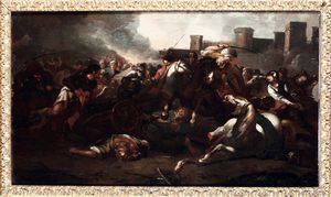 Marzio Masturzo : Scontro tra la cavalleria cristiana e quella turca  - Asta Dipinti antichi - Associazione Nazionale - Case d'Asta italiane