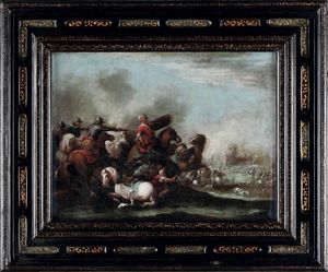 Antonio Calza, Attribuito a - Scontro di cavalleria tra cristiani e turchi