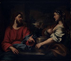 Domenico Piola, Ambito di - Cristo e la samaritana al pozzo
