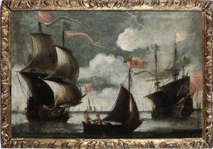 Scuola del XVIII secolo Sei Marine con velieri  - Asta Dipinti antichi - Associazione Nazionale - Case d'Asta italiane