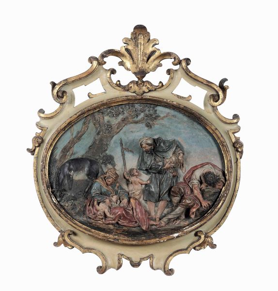Serie di quattro placche ovali in terracotta a rilievo dipinta con scene bucoliche. Bologna XVIII secolo  - Asta Dimore italiane - Associazione Nazionale - Case d'Asta italiane