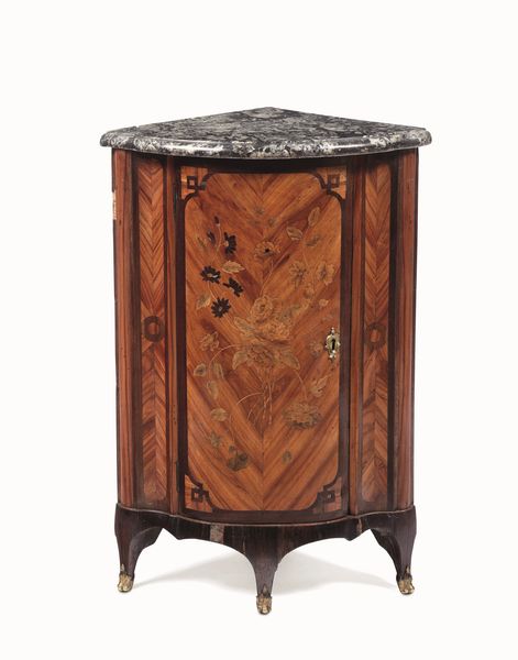 Angoliera ad unanta lastronata in bois de rose e amaranto con intarsi a fiori in legni vari. Francia, 1770 circa  - Asta Dimore italiane - Associazione Nazionale - Case d'Asta italiane