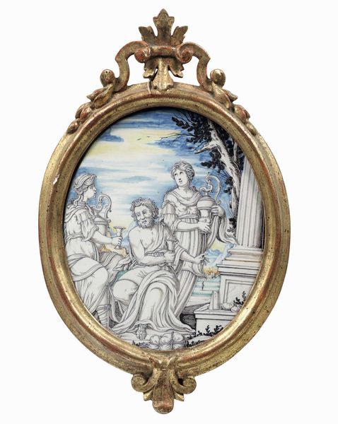 Sei ambrogette con cornici dorate<BR>Pavia, Manifattura Carlo Giuseppe Rampini, dipinte da Siro Antonio Africa, <BR>1680-1700<BR>  - Asta Dimore italiane - Associazione Nazionale - Case d'Asta italiane