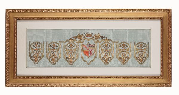 Lotto di due ricami con filo dorato e pietre dure (?)  - Asta Dimore italiane - Associazione Nazionale - Case d'Asta italiane