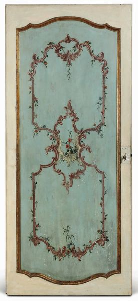 Porta in legno dipinto con profili dorati. XVIII secolo  - Asta Dimore italiane - Associazione Nazionale - Case d'Asta italiane