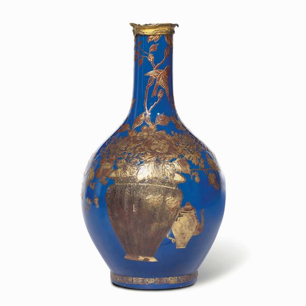 Vaso in porcellana blu e oro. Cina XIX secolo  - Asta Dimore italiane - Associazione Nazionale - Case d'Asta italiane
