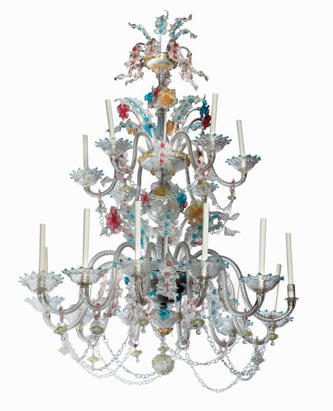 Monumentale lampadario in vetro soffiato, Murano XIX-XX secolo  - Asta Dimore italiane - Associazione Nazionale - Case d'Asta italiane