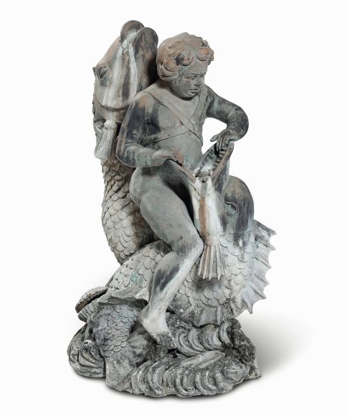 Fontana. Scultura in metallo patinato (bronzo?). Fonditore italiano del XX secolo  - Asta Dimore italiane - Associazione Nazionale - Case d'Asta italiane