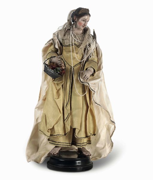 Figura da presepe. Gentildonna georgiana riccamente abbigliata. Napoli, fine XVIII - inizio XIX secolo  - Asta Dimore italiane - Associazione Nazionale - Case d'Asta italiane
