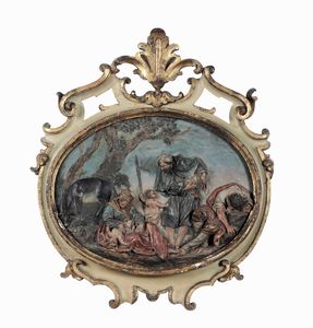 Serie di quattro placche ovali in terracotta a rilievo dipinta con scene bucoliche. Bologna XVIII secolo  - Asta Dimore italiane - Associazione Nazionale - Case d'Asta italiane