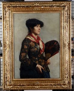 Scuola veneta del XIX-XX secolo Giovane donna con ventaglio  - Asta Dimore italiane - Associazione Nazionale - Case d'Asta italiane