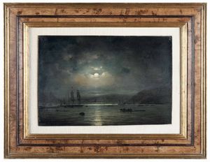 Ary Pleysier - Coppia di marine con imbarcazioni al chiaro di luna