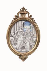 Sei ambrogette con cornici dorate<BR>Pavia, Manifattura Carlo Giuseppe Rampini, dipinte da Siro Antonio Africa, <BR>1680-1700<BR>  - Asta Dimore italiane - Associazione Nazionale - Case d'Asta italiane