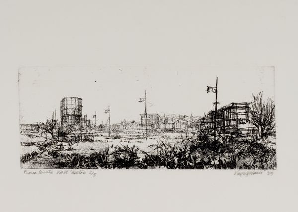 Renzo Vespignani : Periferia con gasometro  - Asta Grafica internazionale e multipli d'autore - Associazione Nazionale - Case d'Asta italiane