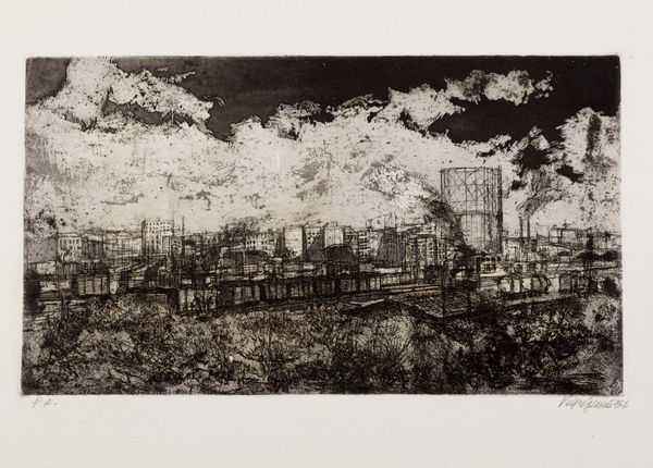 Renzo Vespignani : Gasometro e case  - Asta Grafica internazionale e multipli d'autore - Associazione Nazionale - Case d'Asta italiane