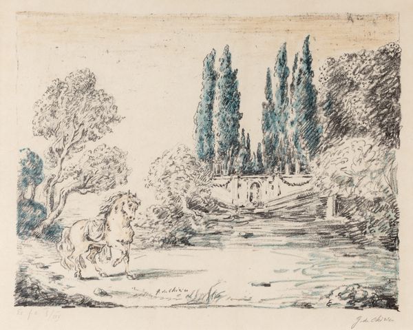 Giorgio de Chirico : Cavallo a Villa Folconieri  - Asta Grafica internazionale e multipli d'autore - Associazione Nazionale - Case d'Asta italiane