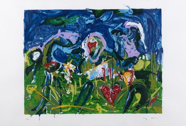 MARIO SCHIFANO : Cuori  - Asta Grafica internazionale e multipli d'autore - Associazione Nazionale - Case d'Asta italiane