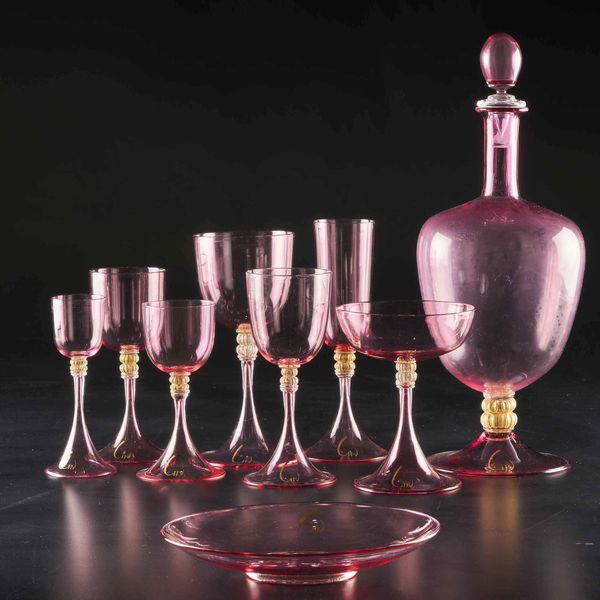 Servizio di calici con monogramma GN<BR>Murano, XX secolo<BR>  - Asta L'art de la table - Associazione Nazionale - Case d'Asta italiane