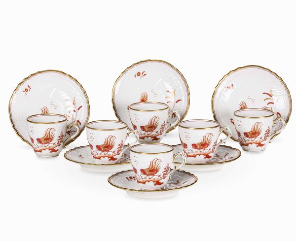 Sei tazze da caff a galli rossi<BR>Doccia, Manifattura Richard Ginori, XX secolo  - Asta L'art de la table - Associazione Nazionale - Case d'Asta italiane
