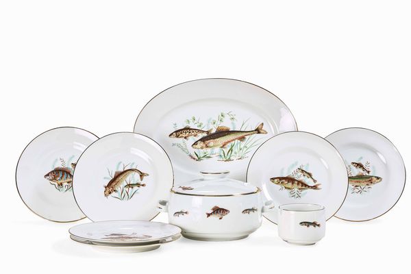 Servizio da pesce<BR>Doccia, Manifattura Richard Ginori, seconda met del XX secolo  - Asta L'art de la table - Associazione Nazionale - Case d'Asta italiane