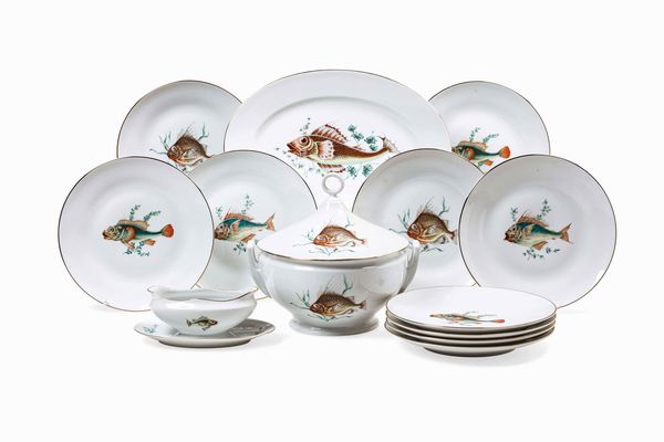 Servizio da pesce<BR>Doccia, Manifattura Richard Ginori, seconda met del XX secolo  - Asta L'art de la table - Associazione Nazionale - Case d'Asta italiane