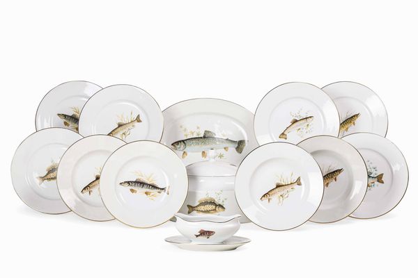 Servizio da pesce<BR>Doccia, Manifattura Richard Ginori, XX secolo<BR>  - Asta L'art de la table - Associazione Nazionale - Case d'Asta italiane