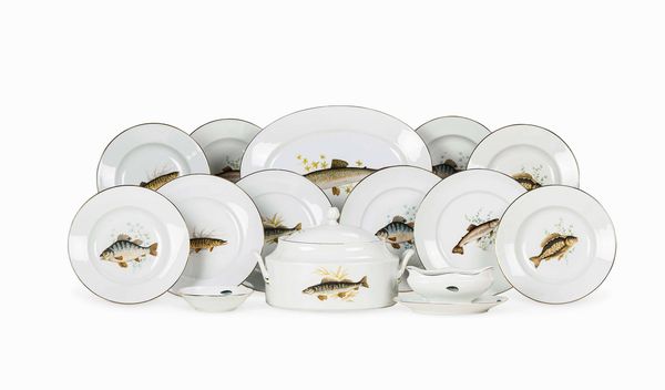 Servizio da pesce<BR>Doccia, Manifattura Richard Ginori, seconda met del XX secolo  - Asta L'art de la table - Associazione Nazionale - Case d'Asta italiane