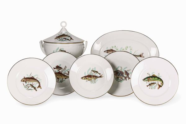 Servizio da pesce<BR>Doccia, Manifattura Richard Ginori, XX secolo  - Asta L'art de la table - Associazione Nazionale - Case d'Asta italiane