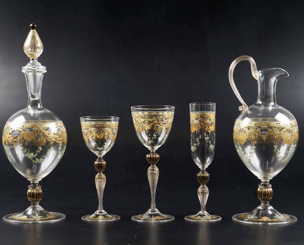 Servizio di calici Uccello del Paradiso<BR>Murano, Ars Cenedese Murano, XX secolo  - Asta L'art de la table - Associazione Nazionale - Case d'Asta italiane