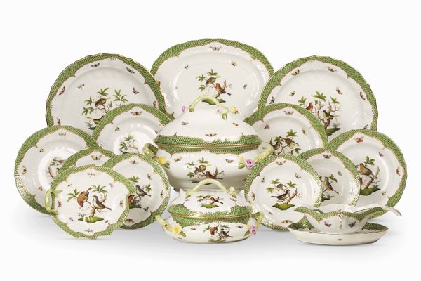 Servizio da tavola Rotschild Green Fishnet<BR>Ungheria, Manifattura Herend, XX secolo<BR>  - Asta L'art de la table - Associazione Nazionale - Case d'Asta italiane