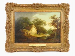 William Payne - Paesaggio boschivo con cottage e personaggi