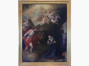 Pittore romano nella cerchia di Marco Benefial - Cristo con la croce appare alla beata Caterina Fieschi Adorno