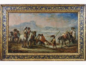 Seguace di Francesco Simonini del XVIII secolo - Paesaggio con soldati