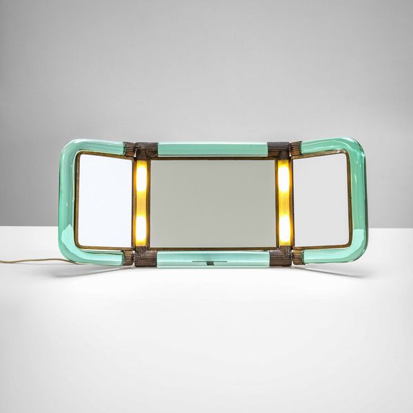 Archimede Seguso : Rara specchiera luminosa da tavolo  - Asta Fine design - Associazione Nazionale - Case d'Asta italiane